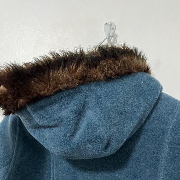 VTG LL Bean Wool Blend Hooded Fur Trim Full Zip Jacket Size M Blue Outdoors - Picture 7 of 11